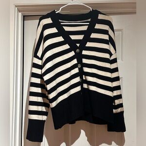 Blu Pepper Black and White striped cardigan. Size L